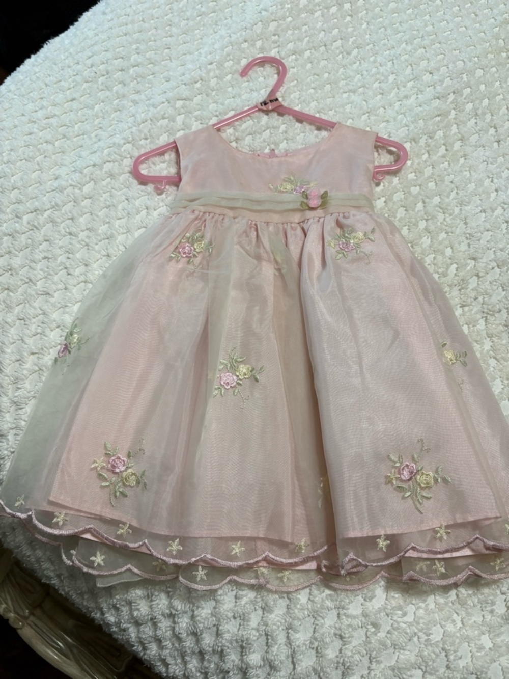 Girls' Pink Floral Embroidered Tulle Party Dress
